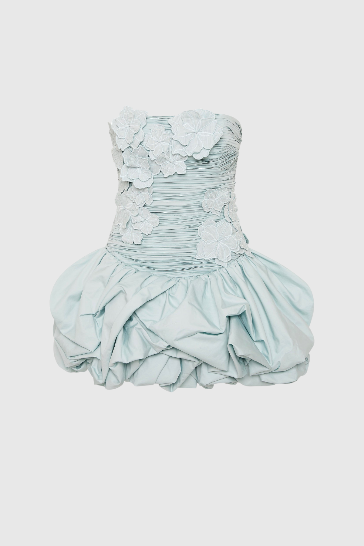 Batraz Strapless Flower Ruch Puffy Mini Dress