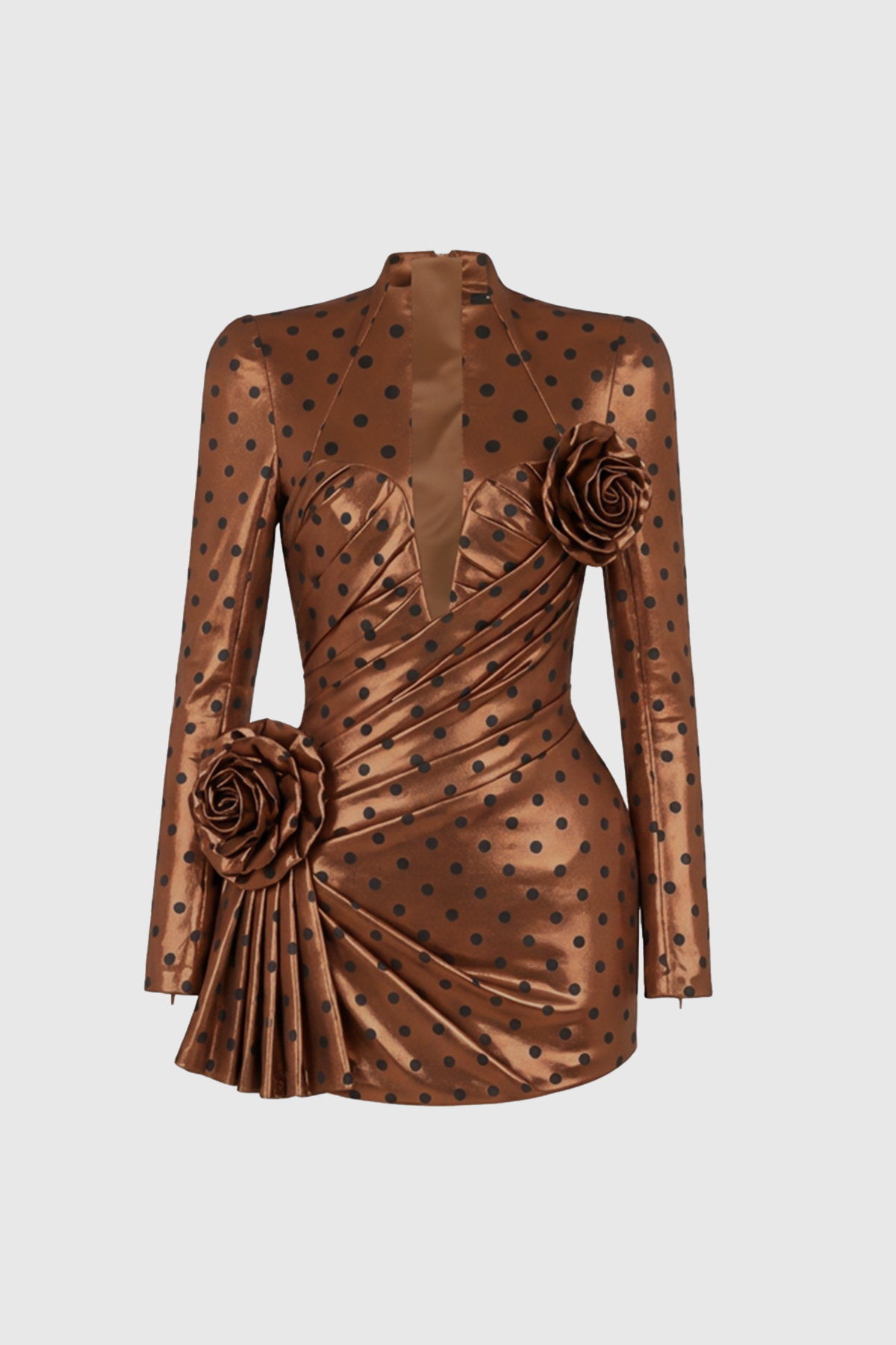 Bogusz Dot Flower Ruch Mini Dress In Brown