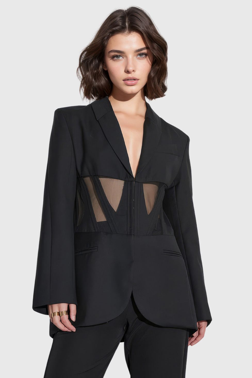 Riggs Paneled Mesh Lapel Blazer In Black