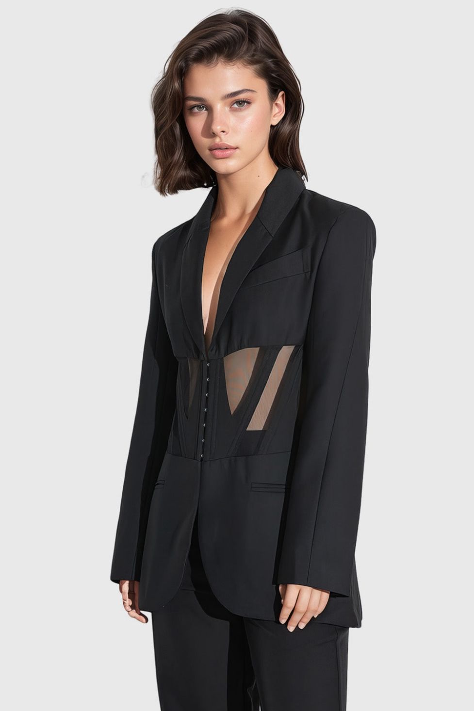 Riggs Paneled Mesh Lapel Blazer In Black