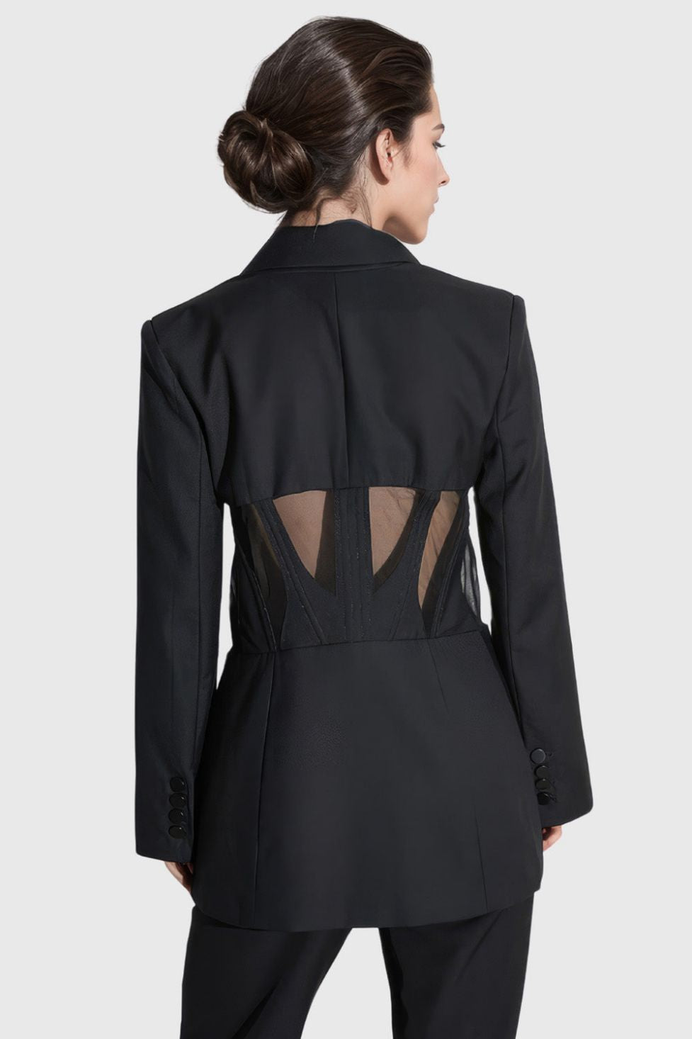 Riggs Paneled Mesh Lapel Blazer In Black