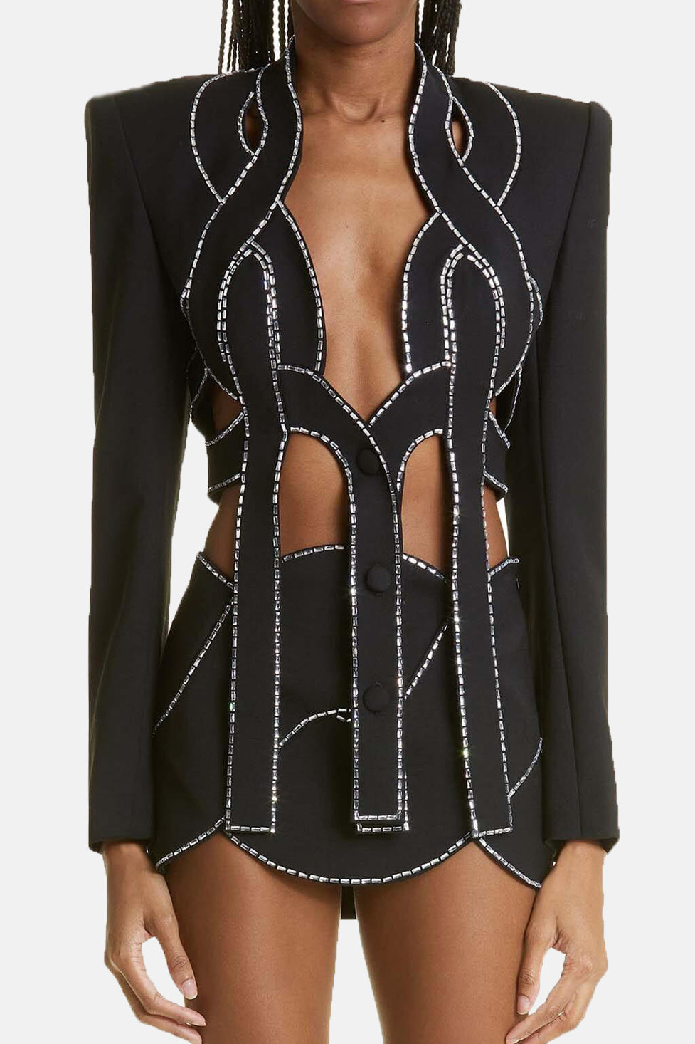 Stripe Embellished Cropped Blazer Set