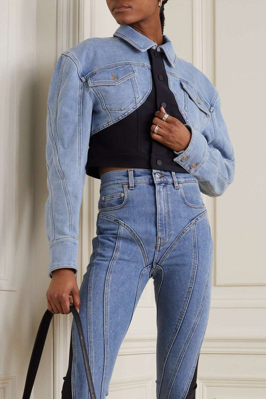 Charlize Cropped Paneled Denim Jacket