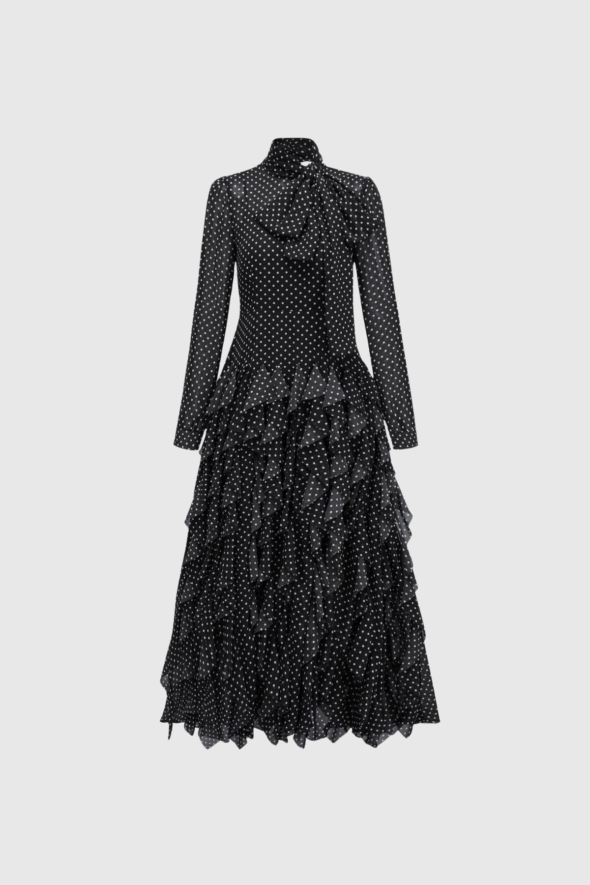 Dewitt Dot Bow Ruffle Maxi Dress In Black