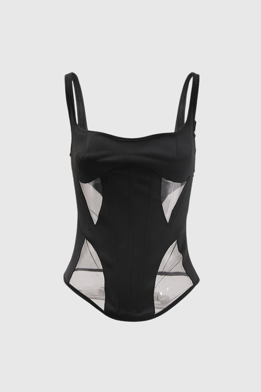 Miley Corset Mesh See Through Top In Black