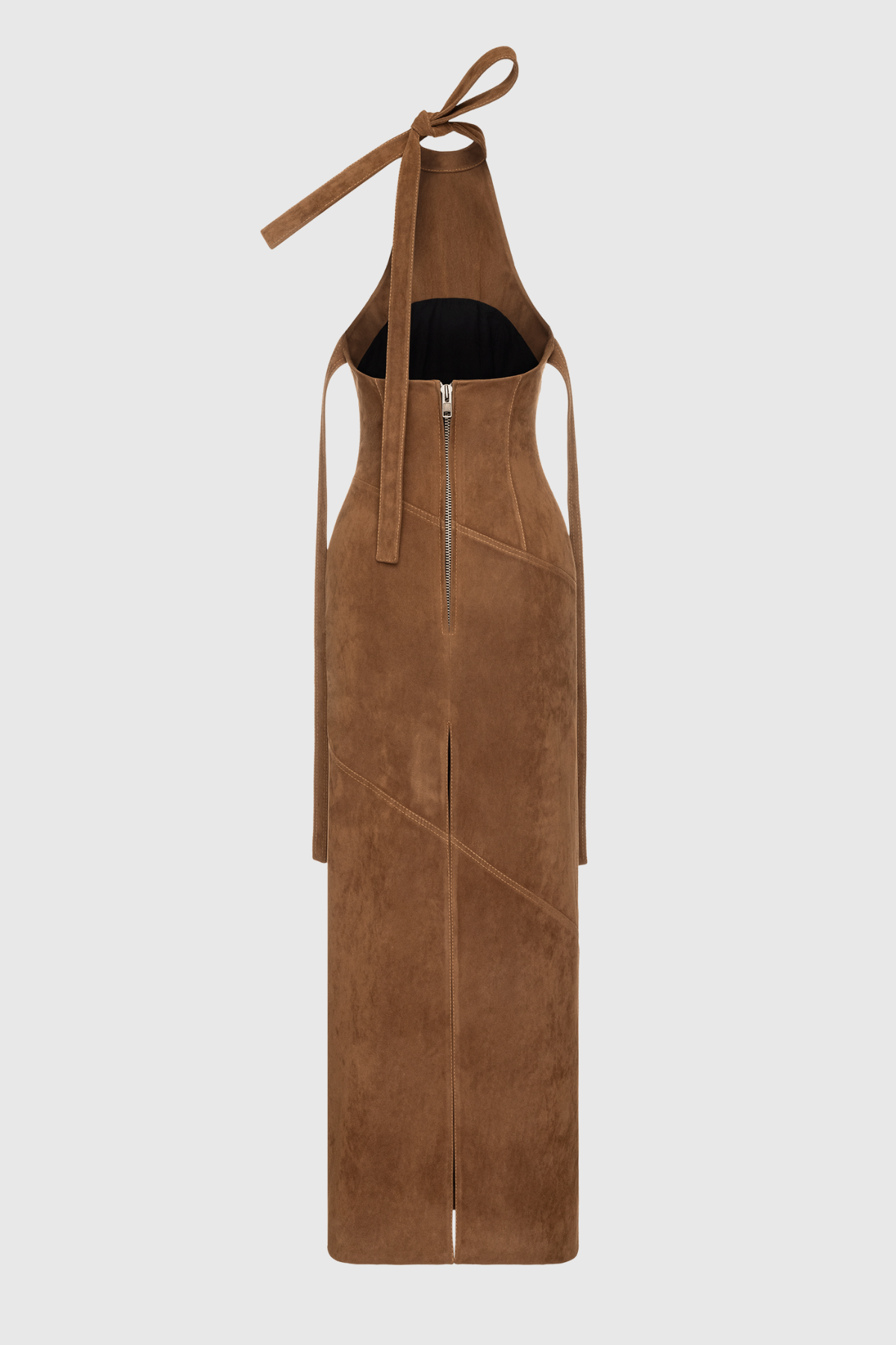 Damon Halter Neck Suede Maxi Dress