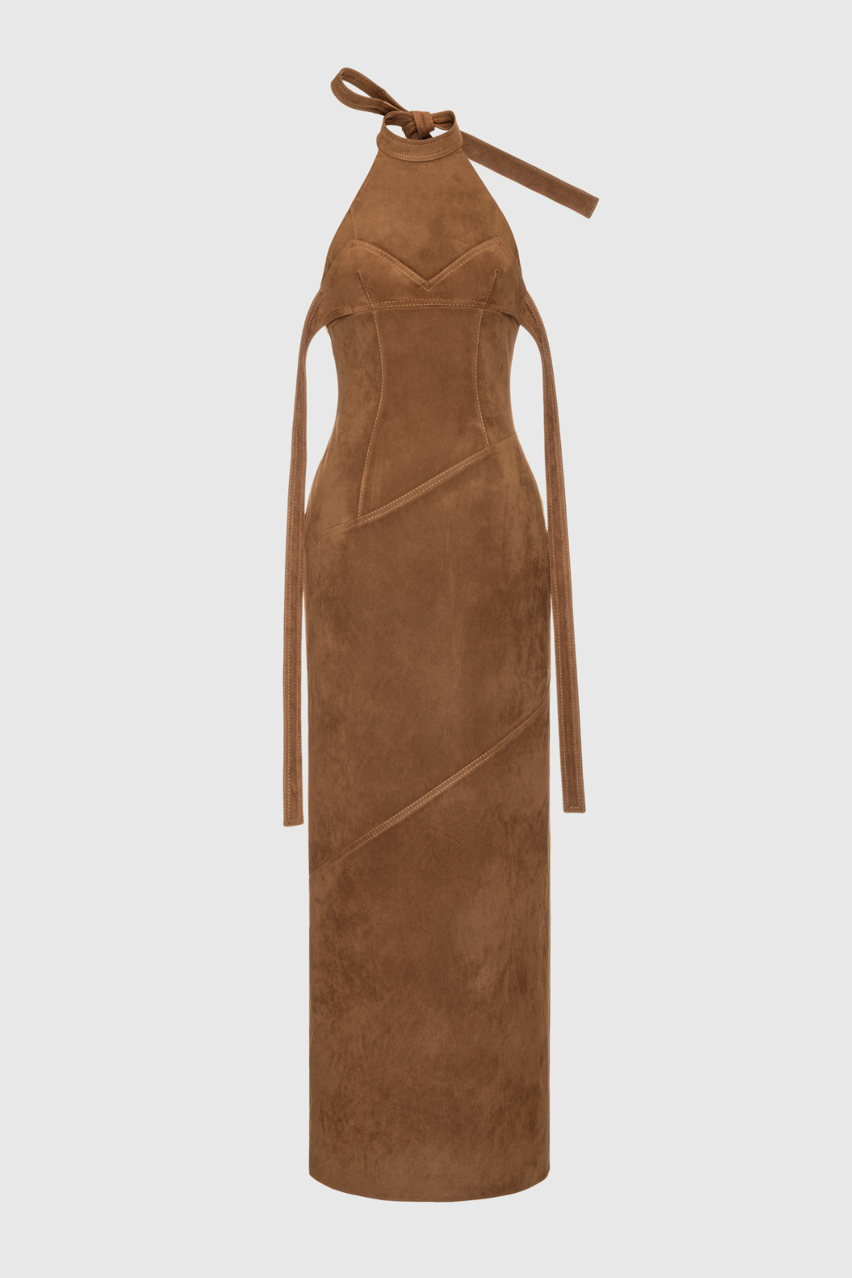 Damon Halter Neck Suede Maxi Dress