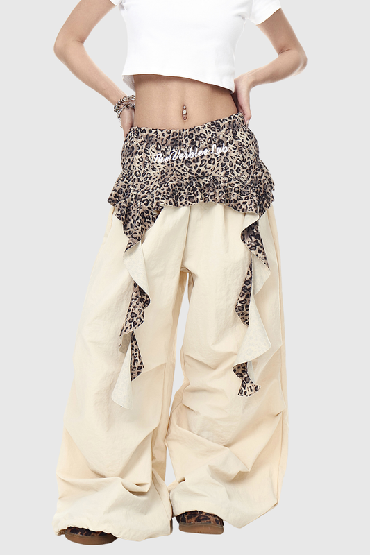 Deepali Leopard Ruffle Deconstruct Pants In Apricot