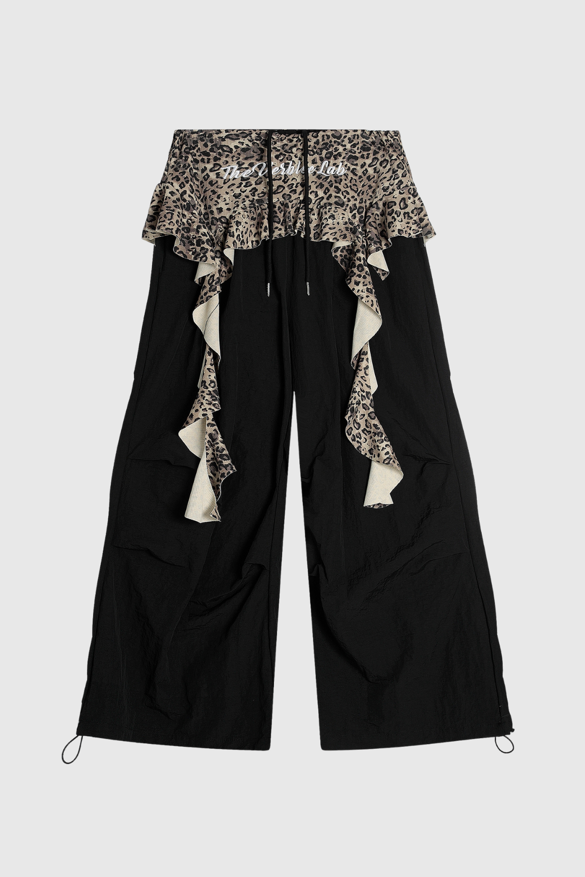 Deepali Leopard Ruffle Deconstruct Pants In Black