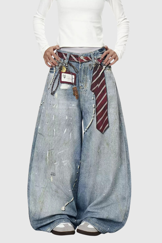 Deianeira Splattered Stripe Barrel Jeans