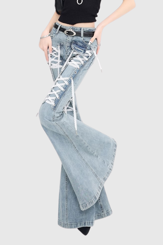 Ealhstan Lace up Bootcut Jeans In Blue