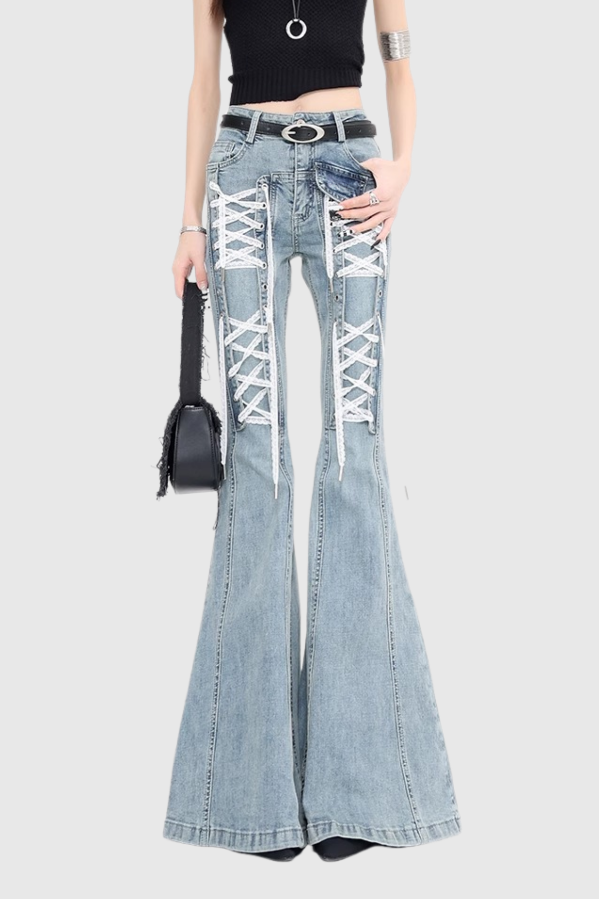 Ealhstan Lace up Bootcut Jeans In Blue