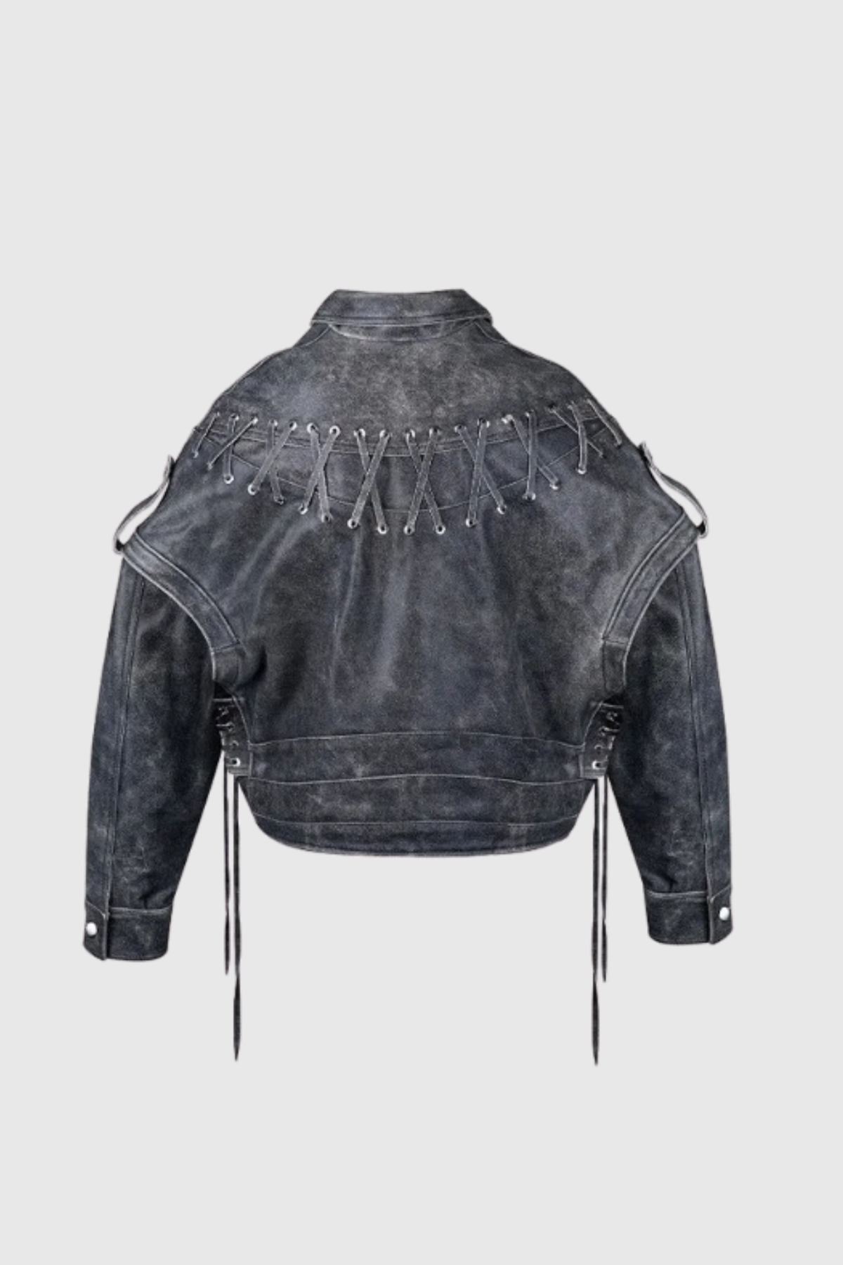 Kanako Lace Up Asymmetric Leather Jacket