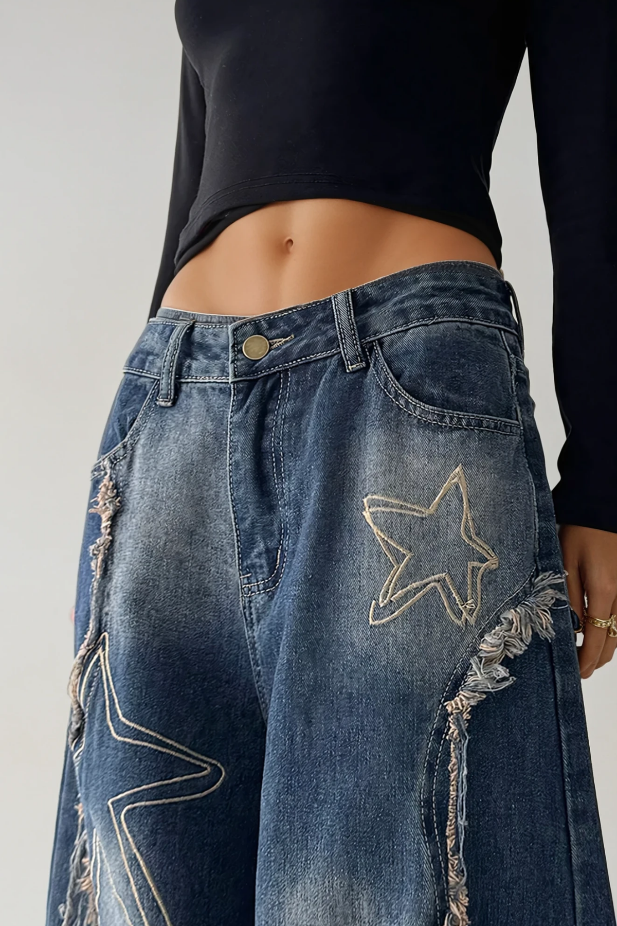 Digna Print Fringe Jeans In Blue