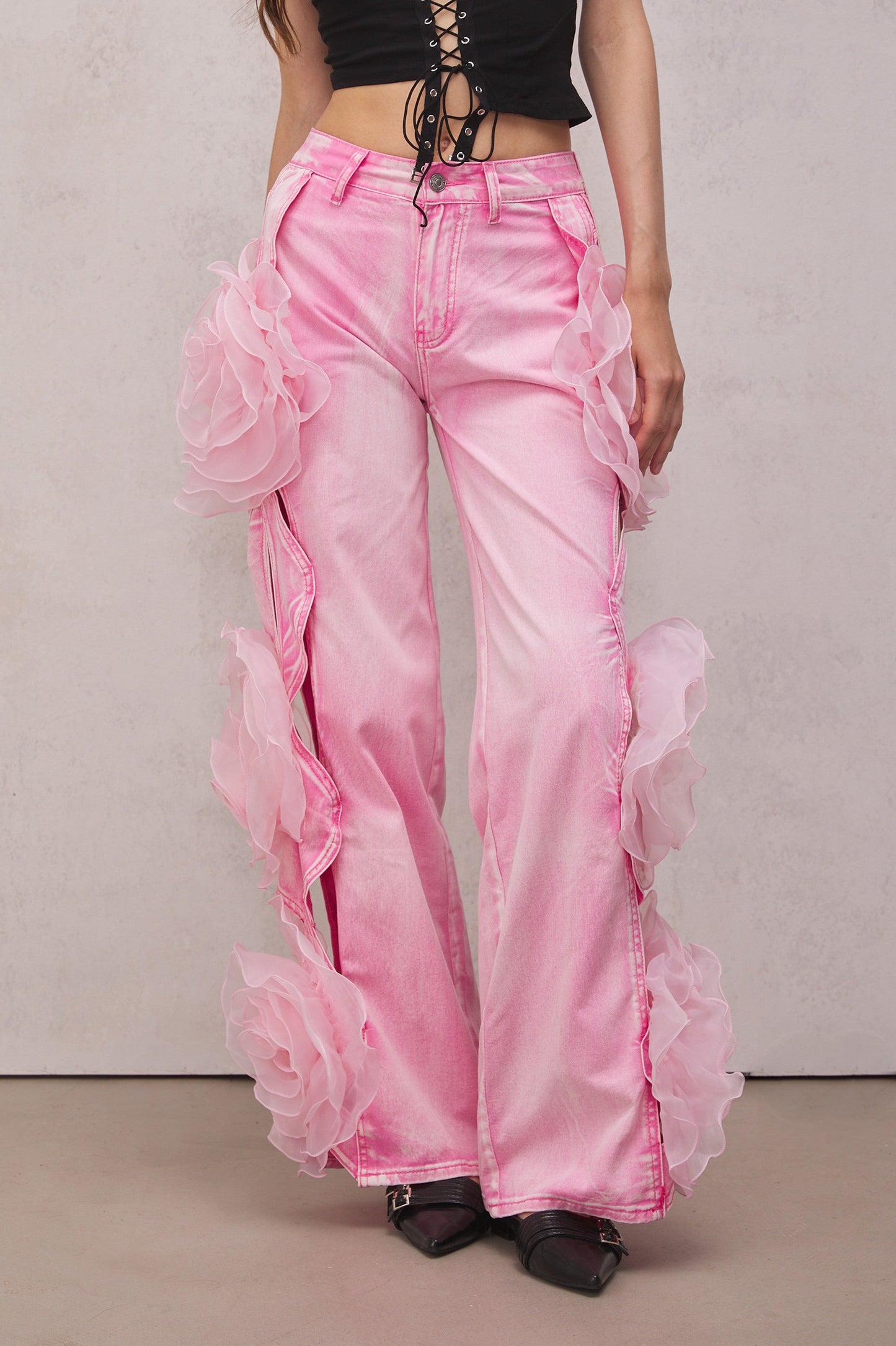 Jahdiel Flower Hollow Jeans In Pink