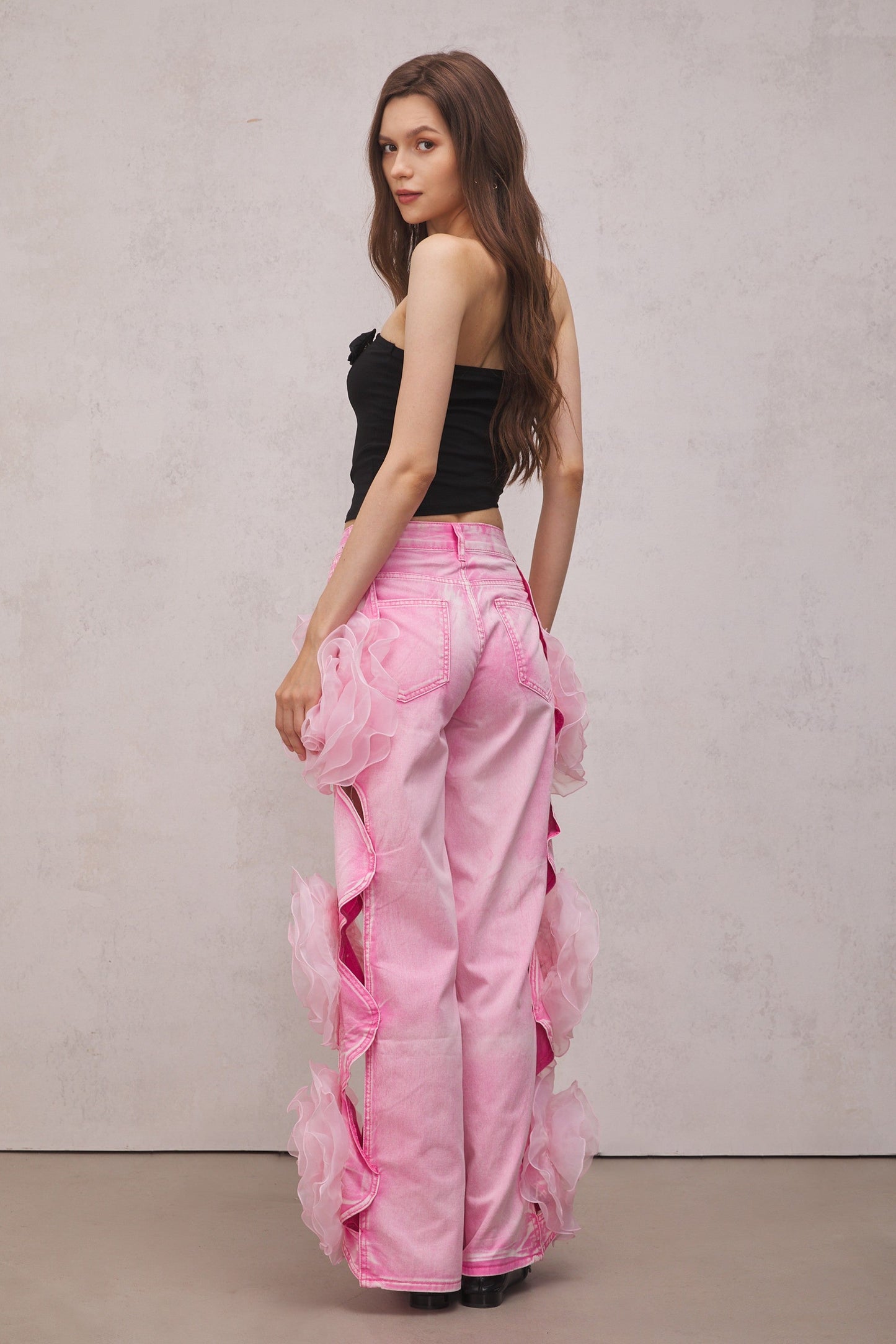 Jahdiel Flower Hollow Jeans In Pink