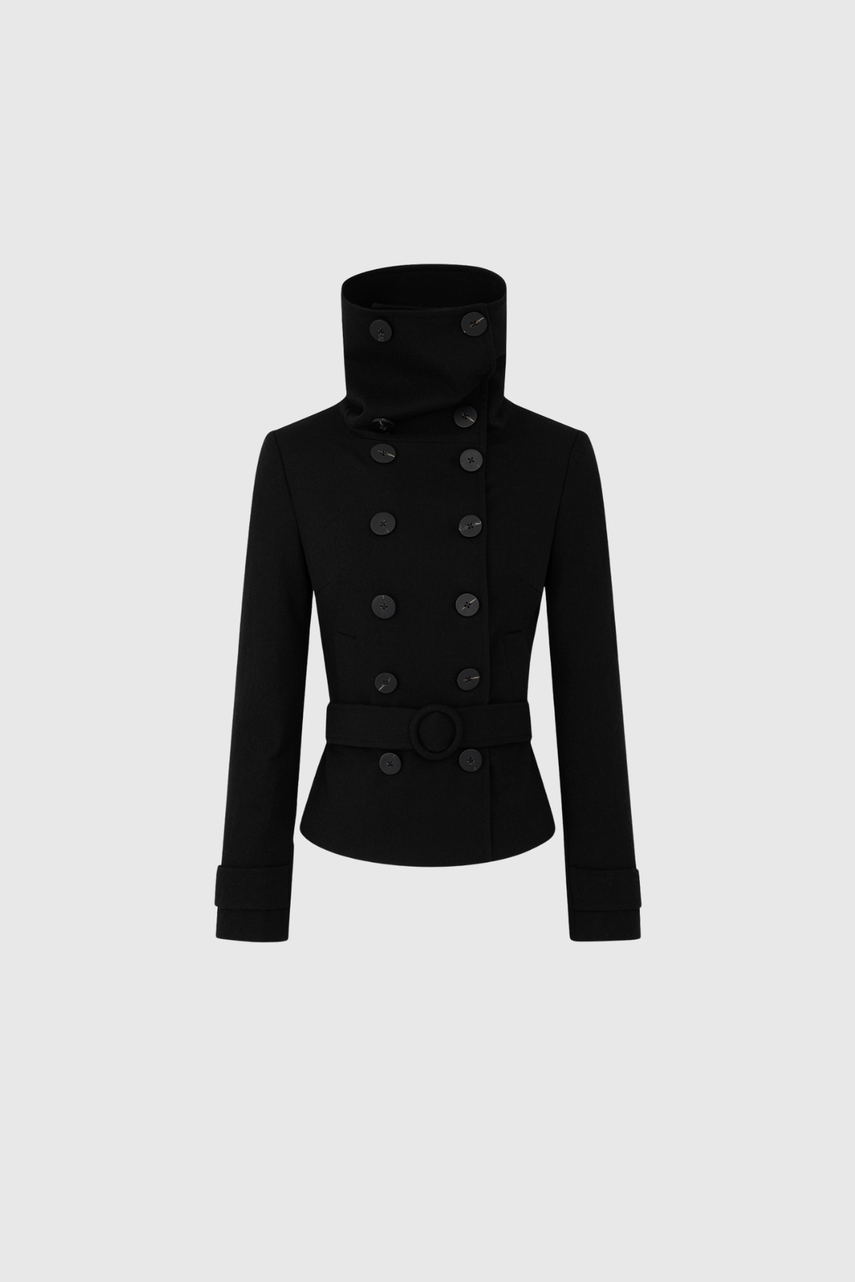 Djuro Funnel Neck Belt Jacket In Black
