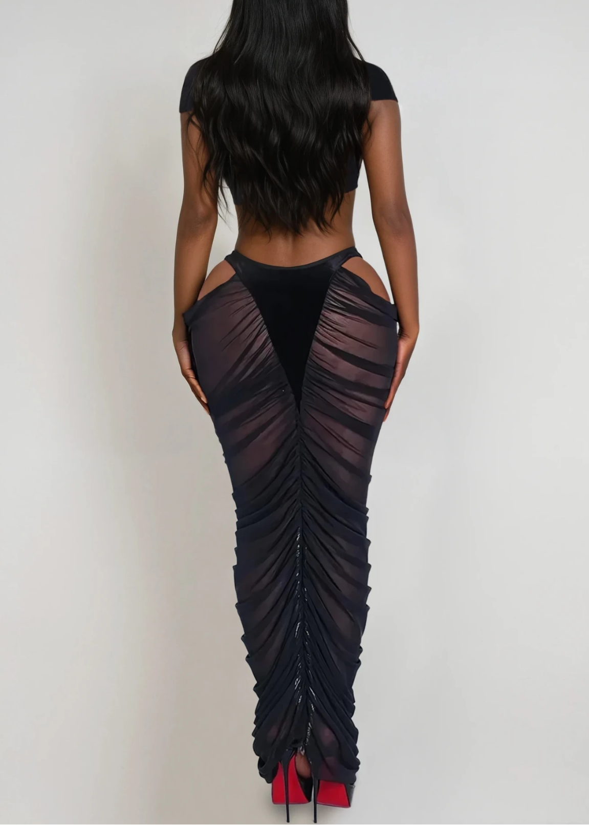 Dobrica Crop Cutout Mesh Skirt Set In Black
