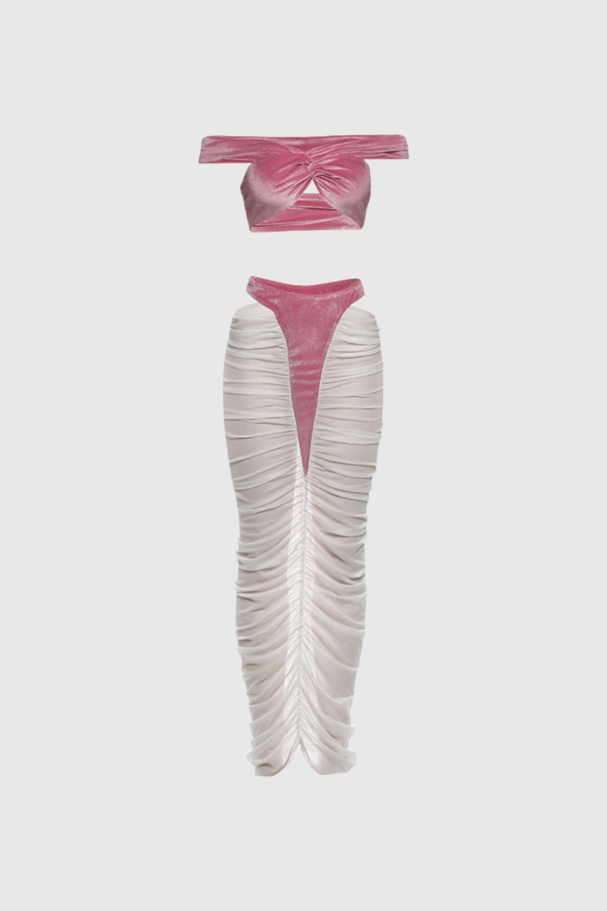 Dobrica Crop Cutout Mesh Skirt Set In Pink