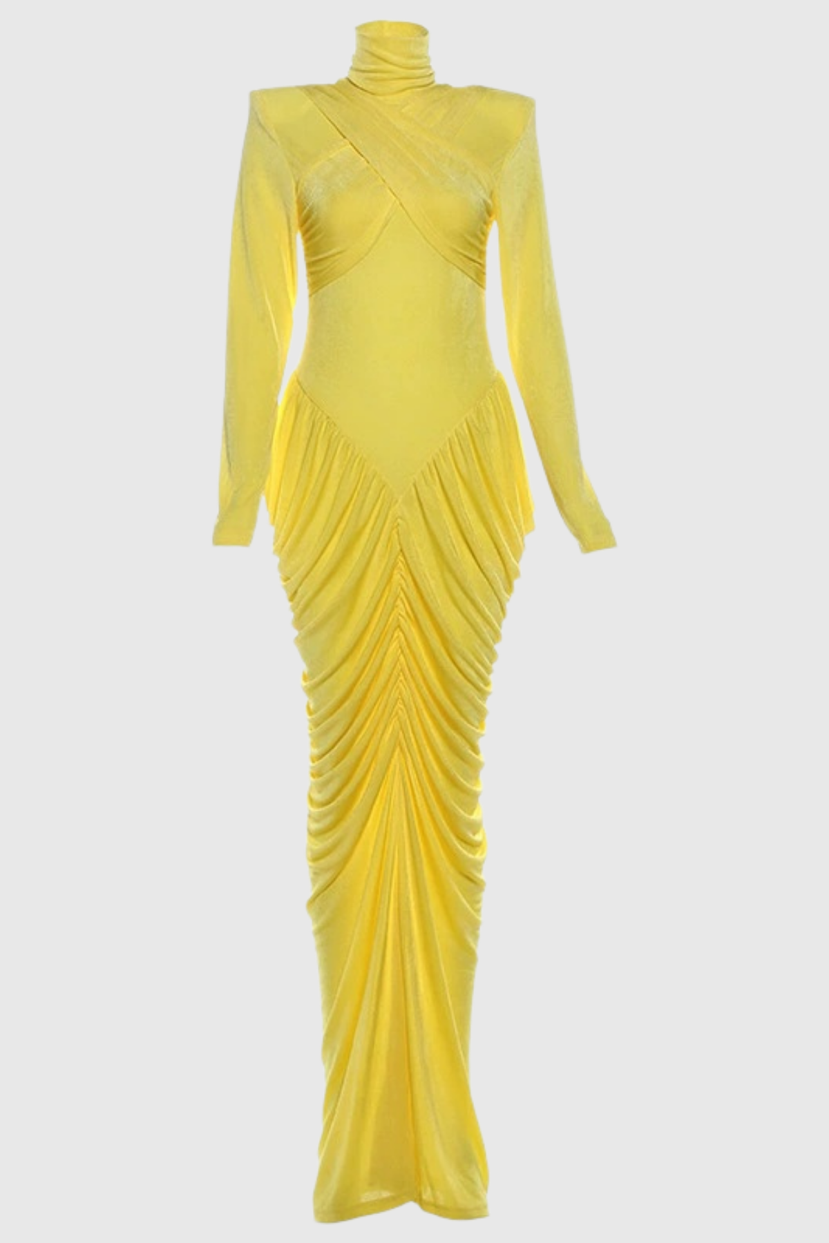 Domnall Backless Ruch Bodycon Maxi Dress In Yellow