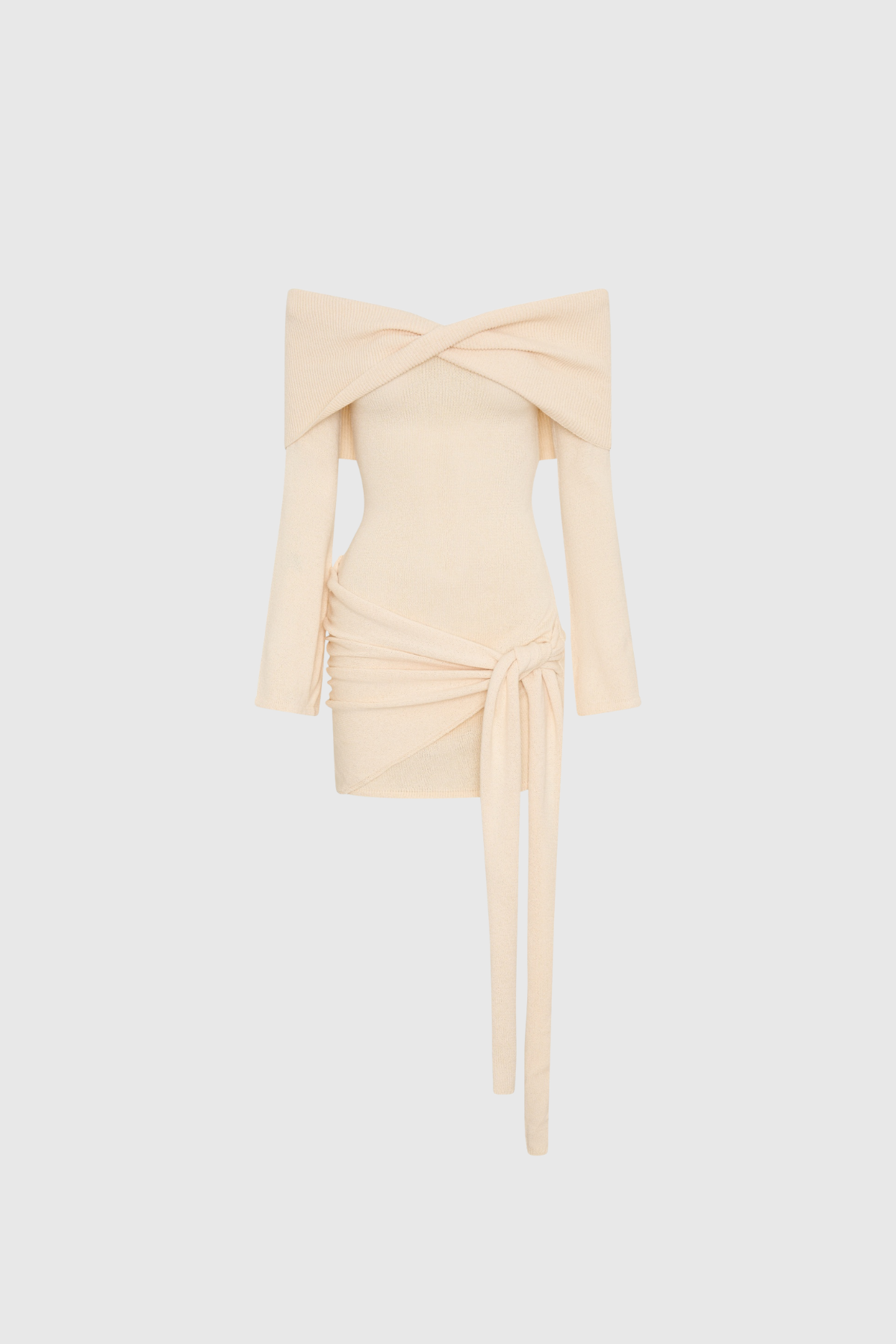 Dorthy Strapless Tie Up Knit Mini Dress In Beige