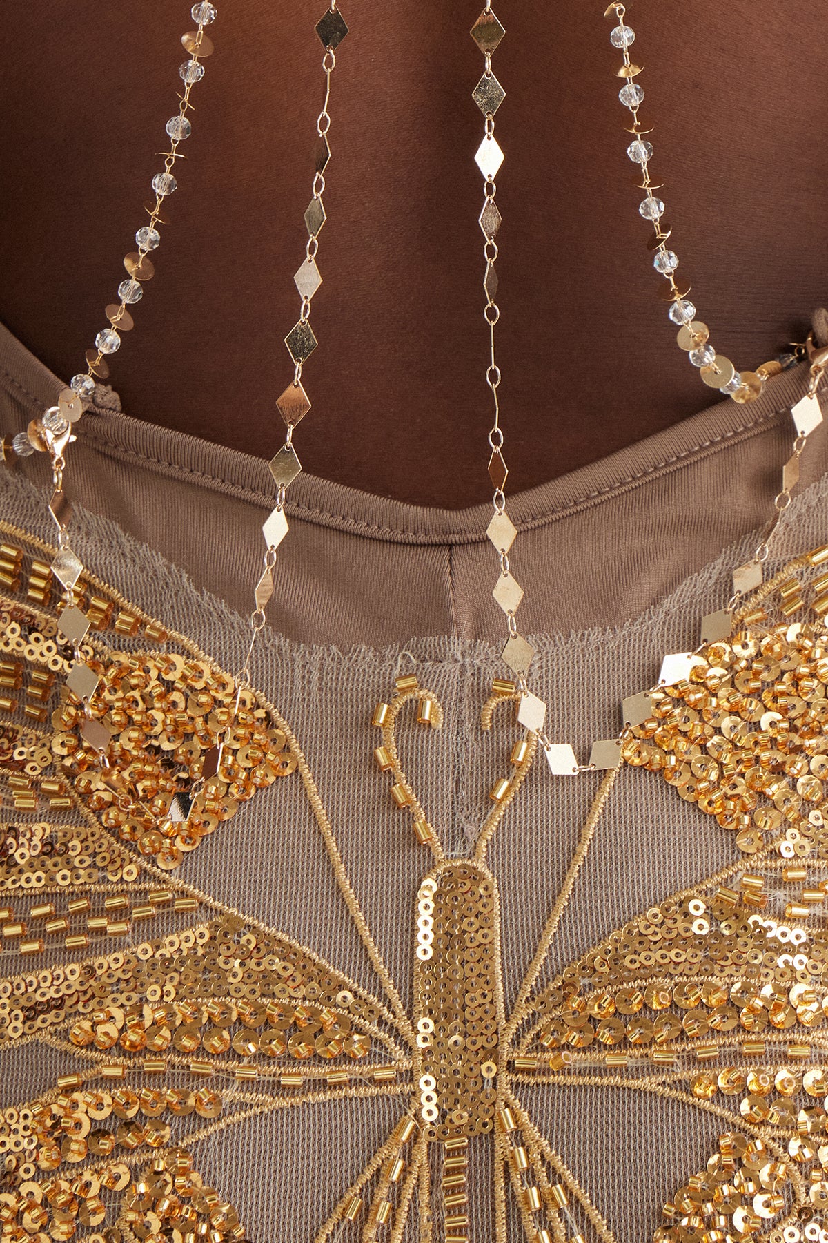 Fannie Backless Chain Sequin Playsuit