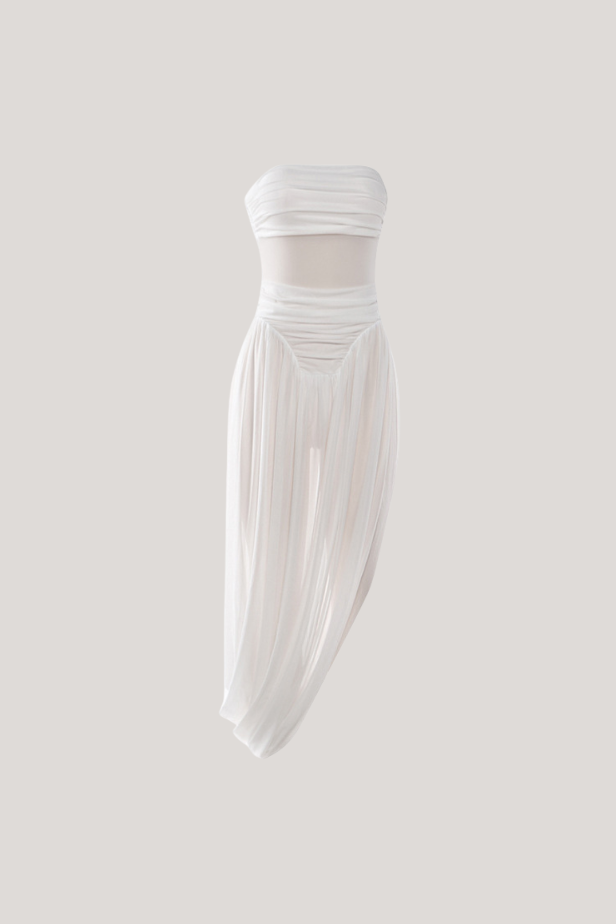 Flavie Strapless Draped Mesh Maxi Dress