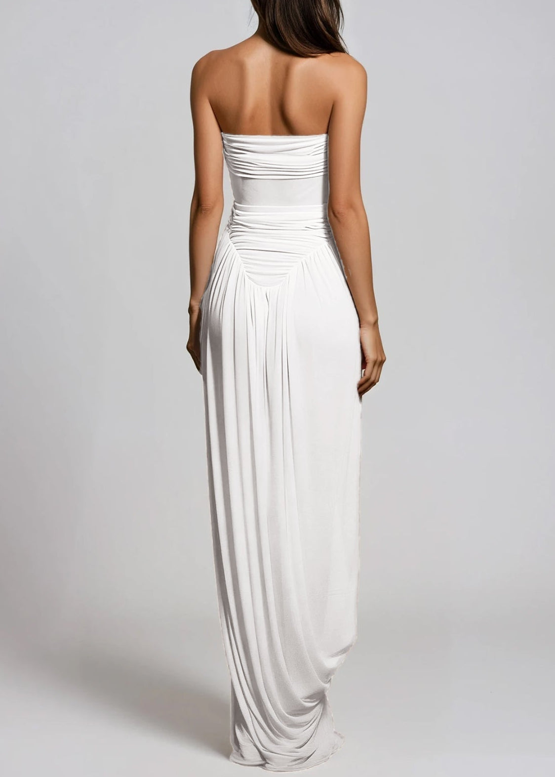 Flavie Strapless Draped Mesh Maxi Dress