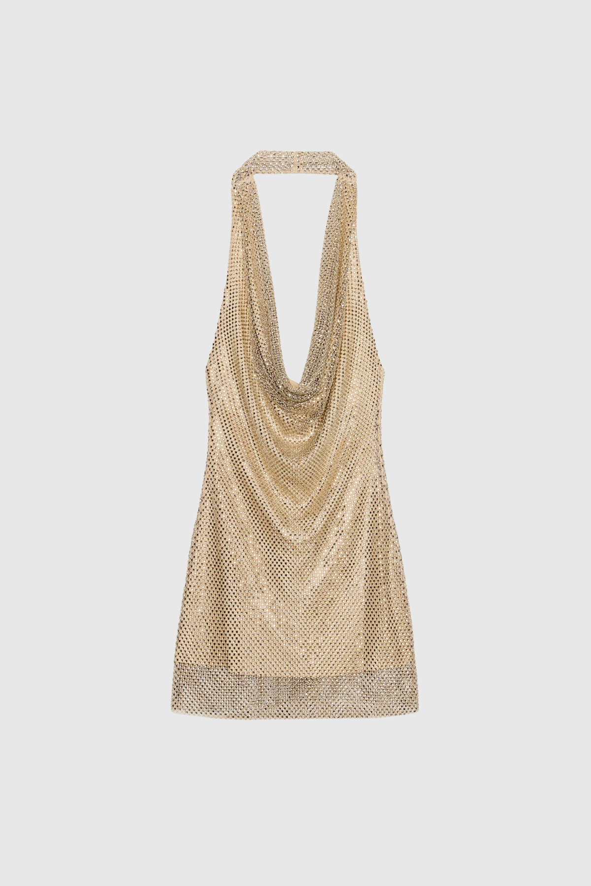 Felizitas Cowl Neck Rhinestone Mesh Mini Dress