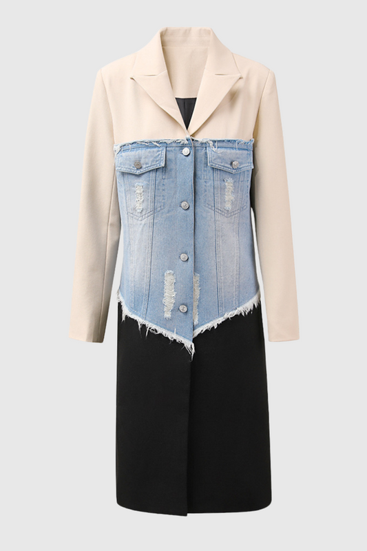 Adonis Denim Patchwork Fringe Coat