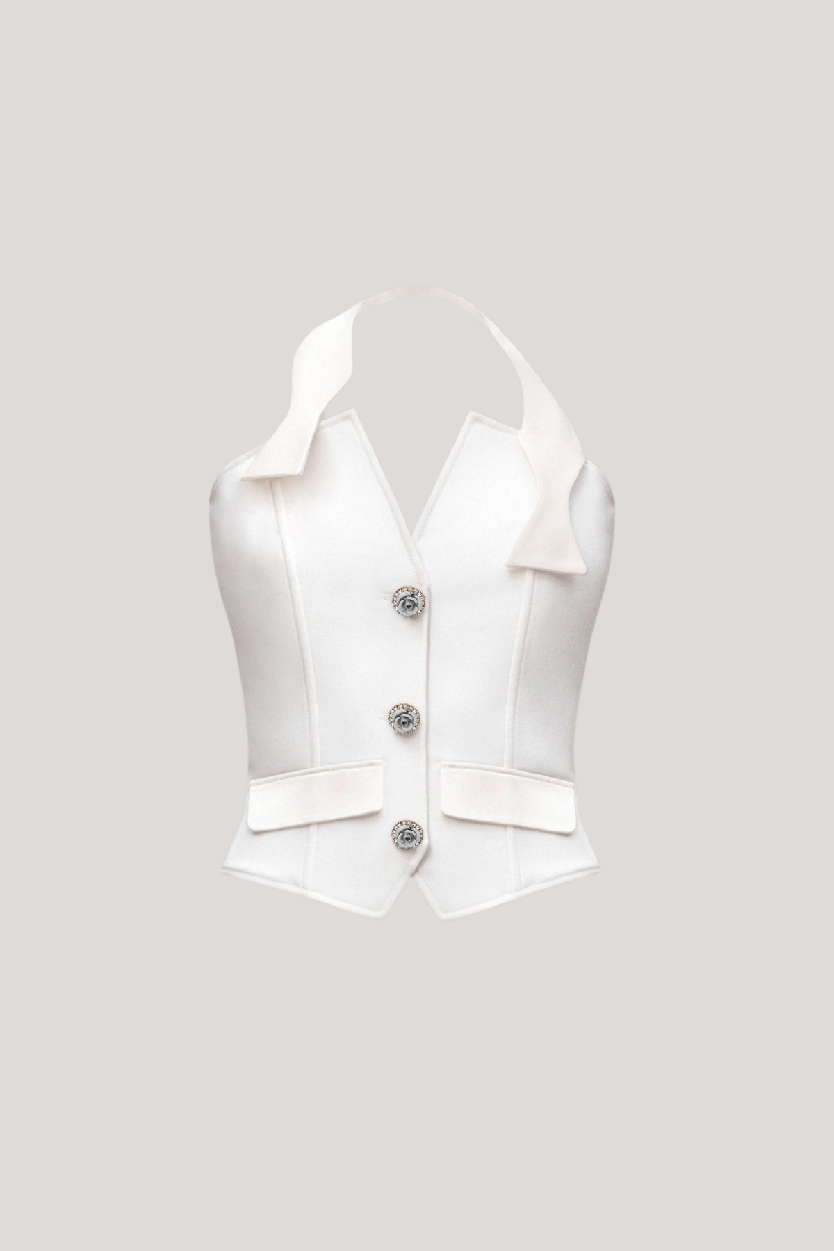 Devrim Flower Button Backless Top