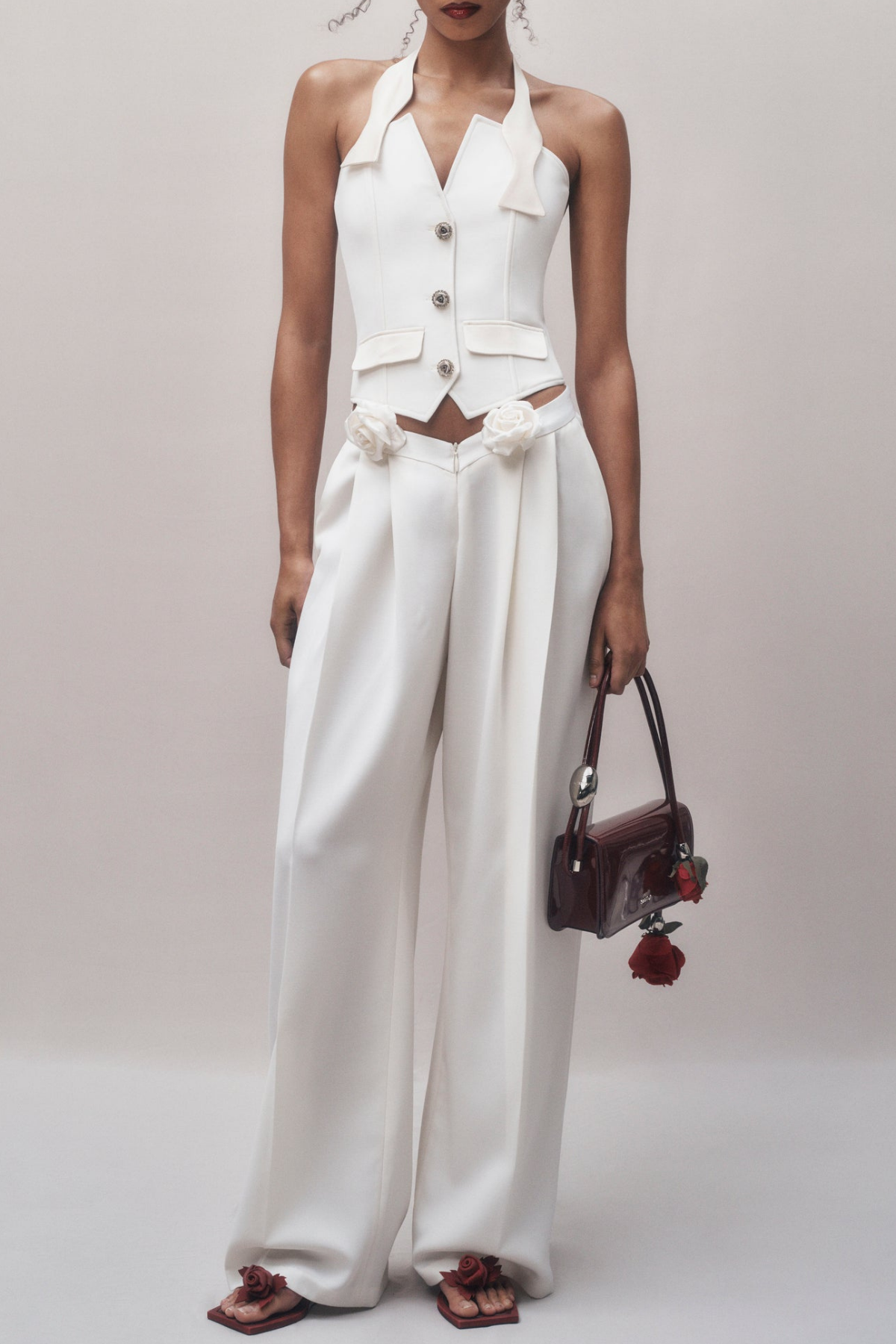 Devrim Flower Button Backless Top