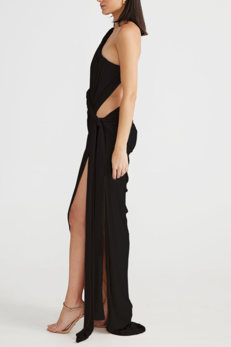 Ograna Metallic Split Maxi Dress In Black