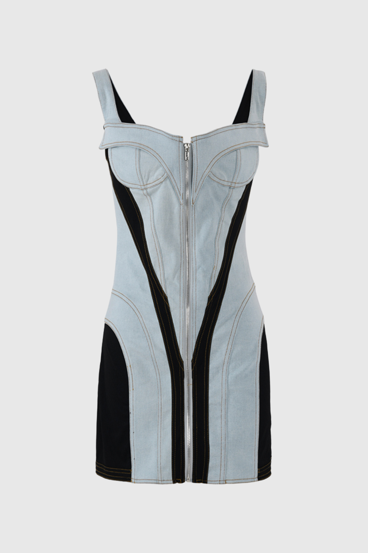 Mercury Backless Paneled Denim Dress