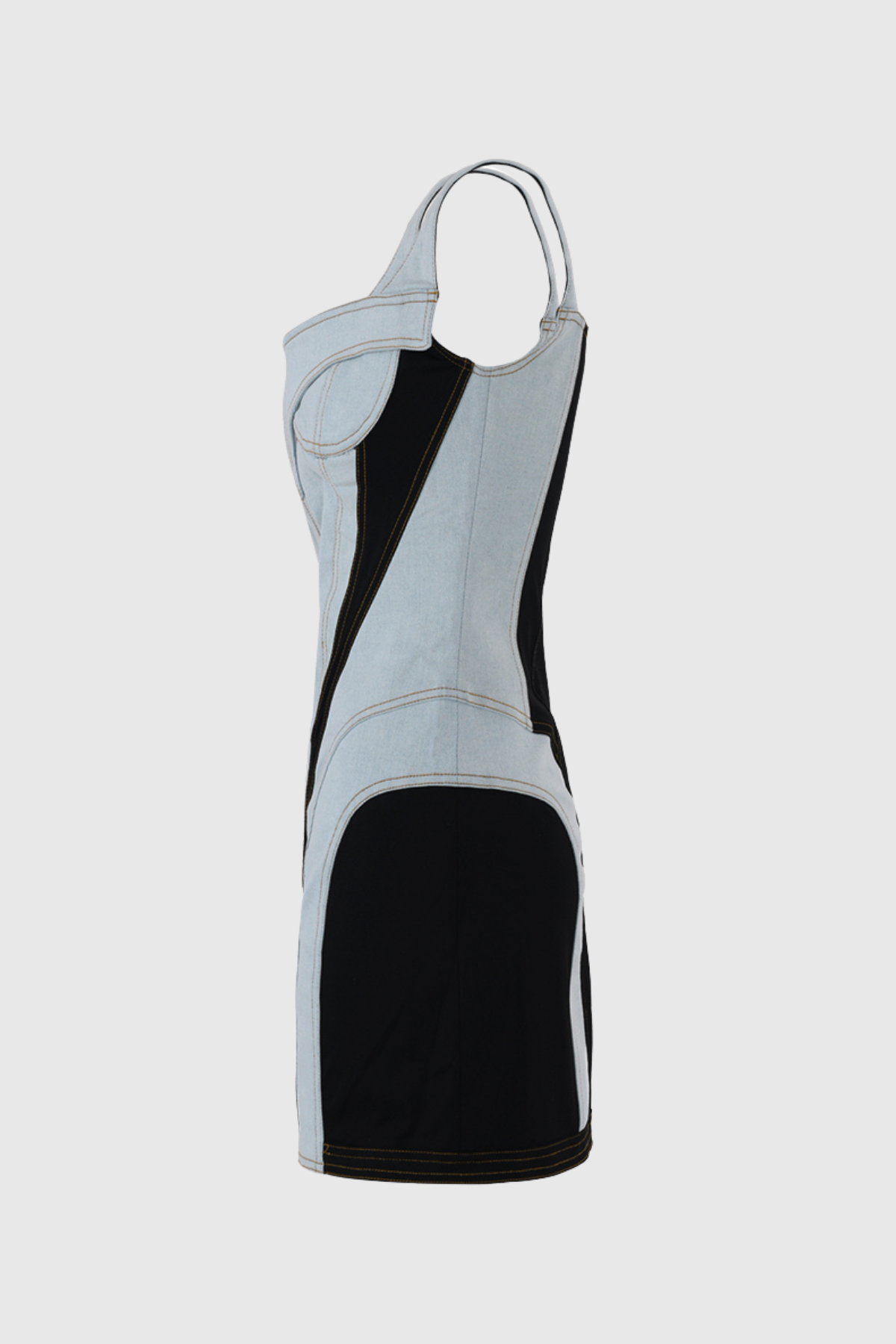 Mercury Backless Paneled Denim Dress