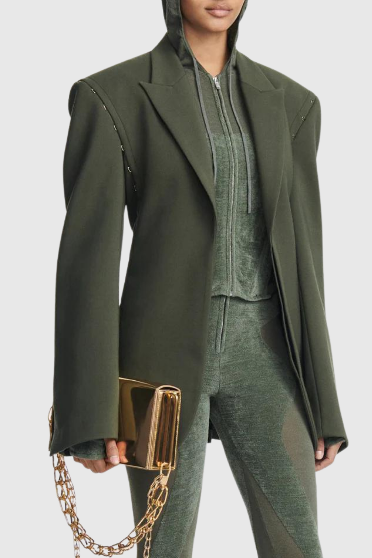 Tobin Button Patchwork Blazer In Light Green