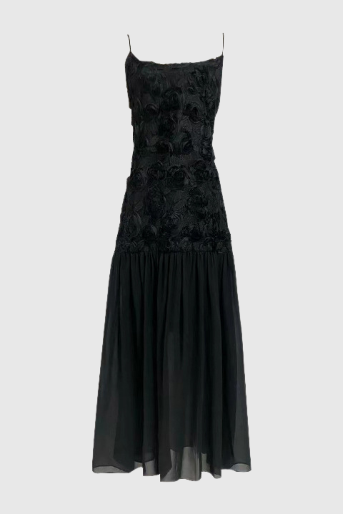 Eithan Spaghetti Flower Mesh Maxi Dress In Black