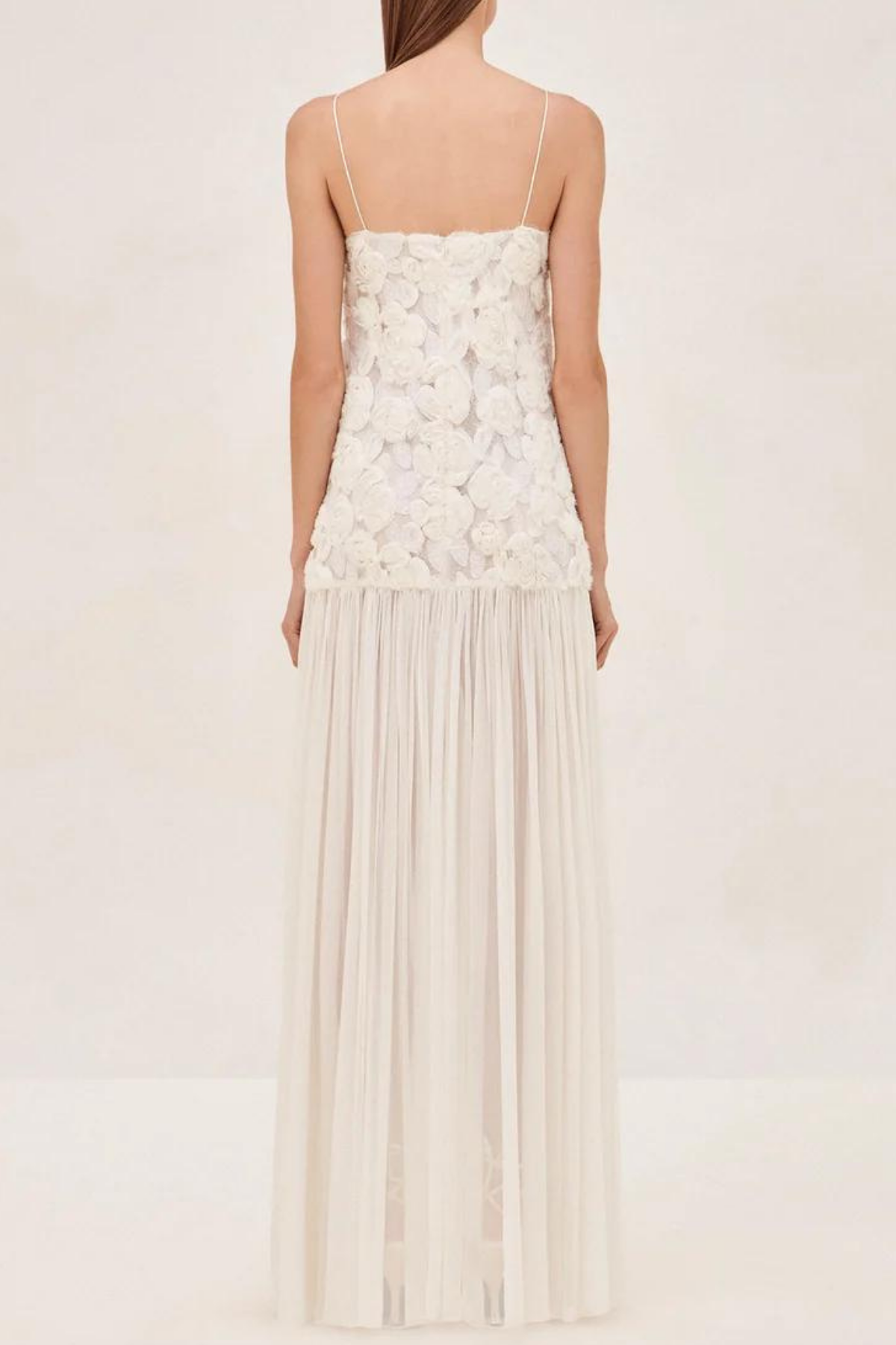 Cain Spaghetti Flower Mesh Maxi Dress In White