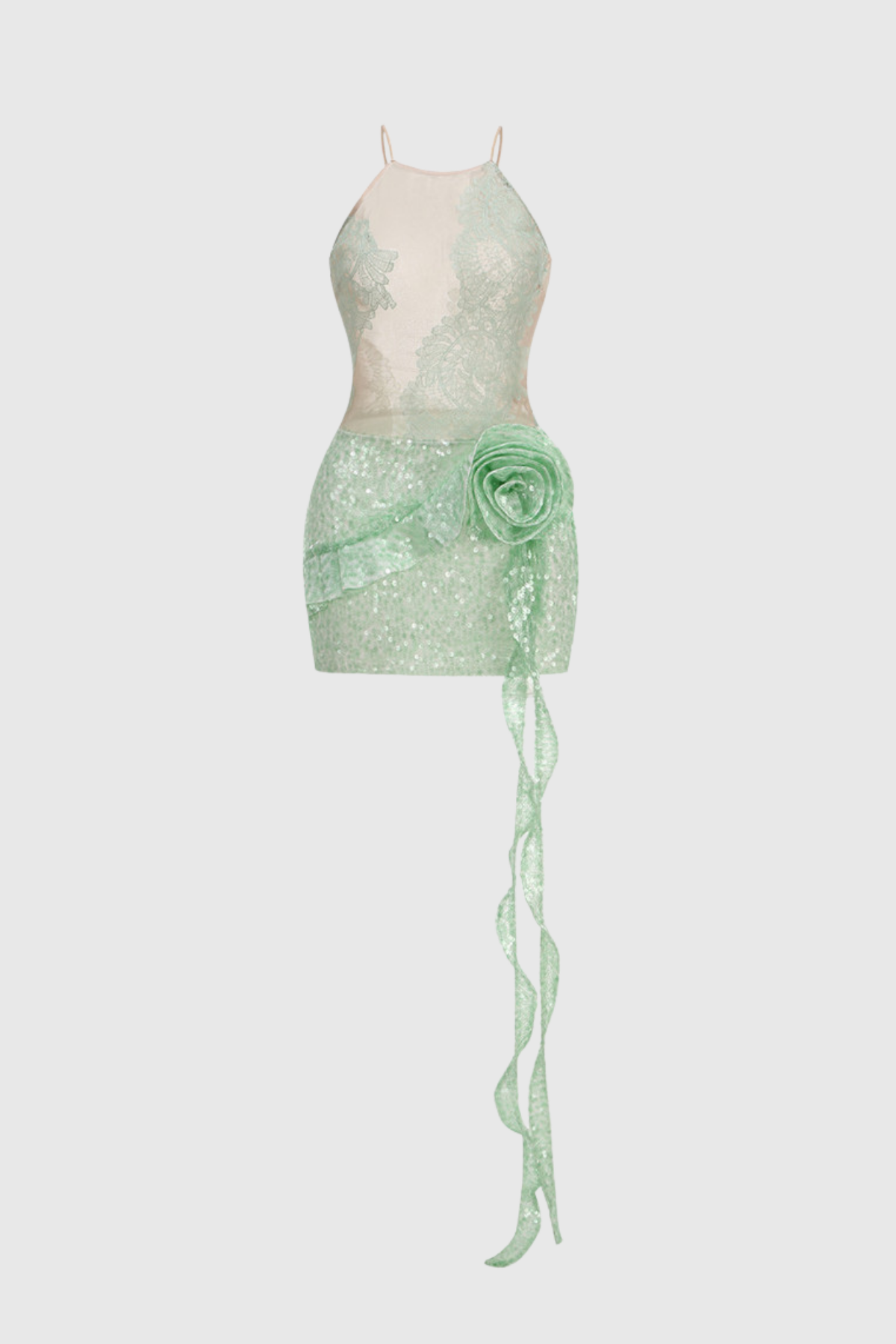 Dzvezda Mesh Sequin Flower Mini Dress