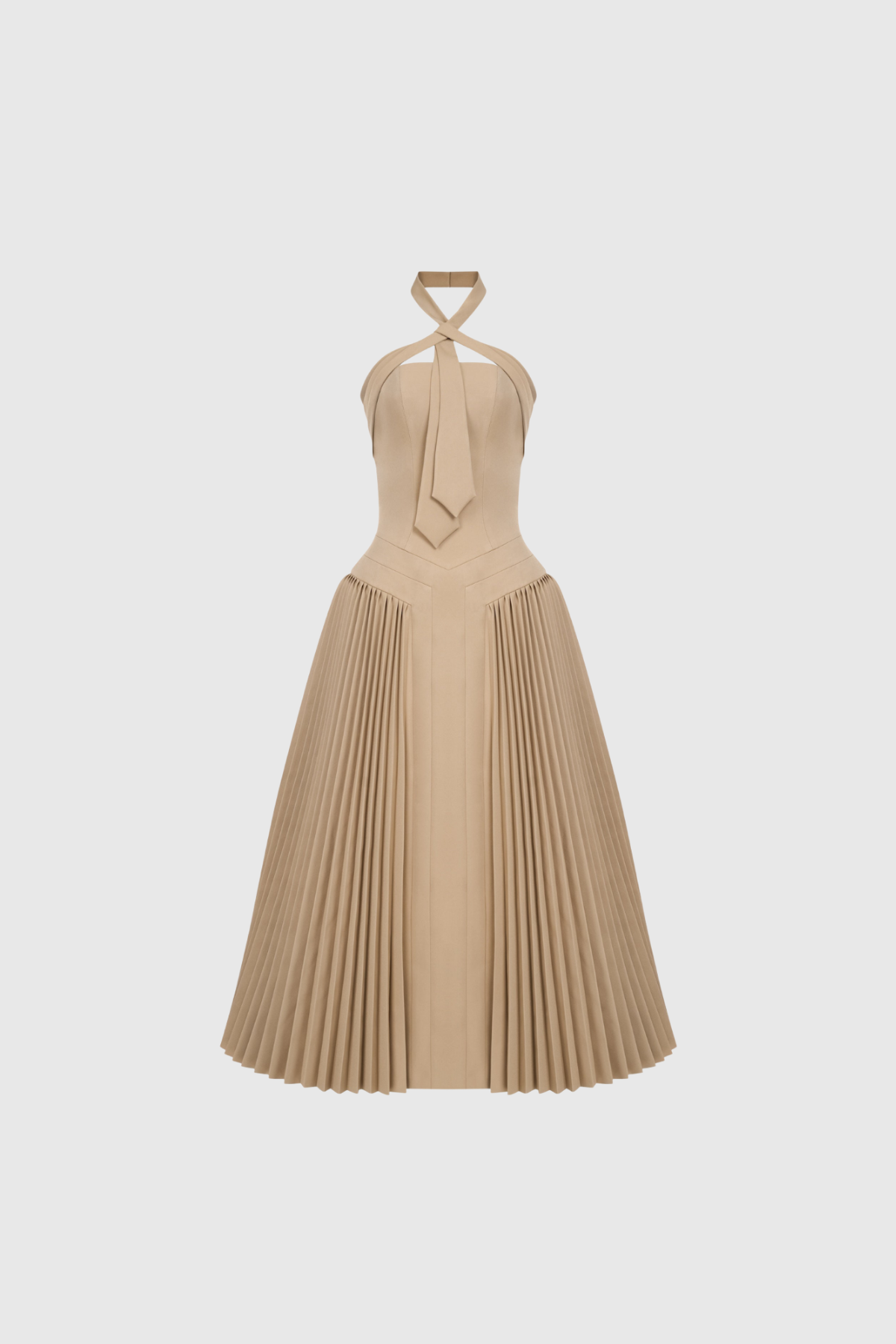 Fariba Halter Neck Pleated Maxi Dress