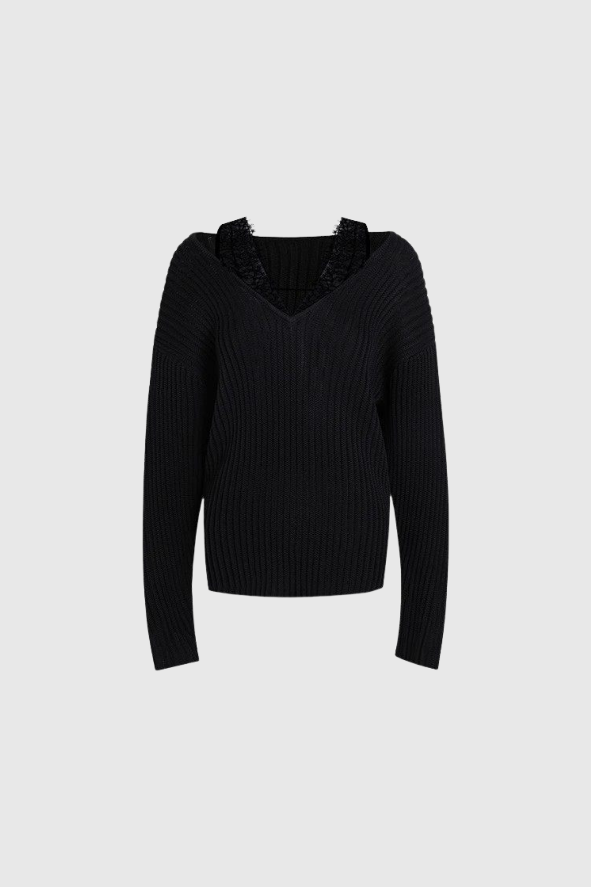 Faraj Lace Deconstruct Knit Top In Black