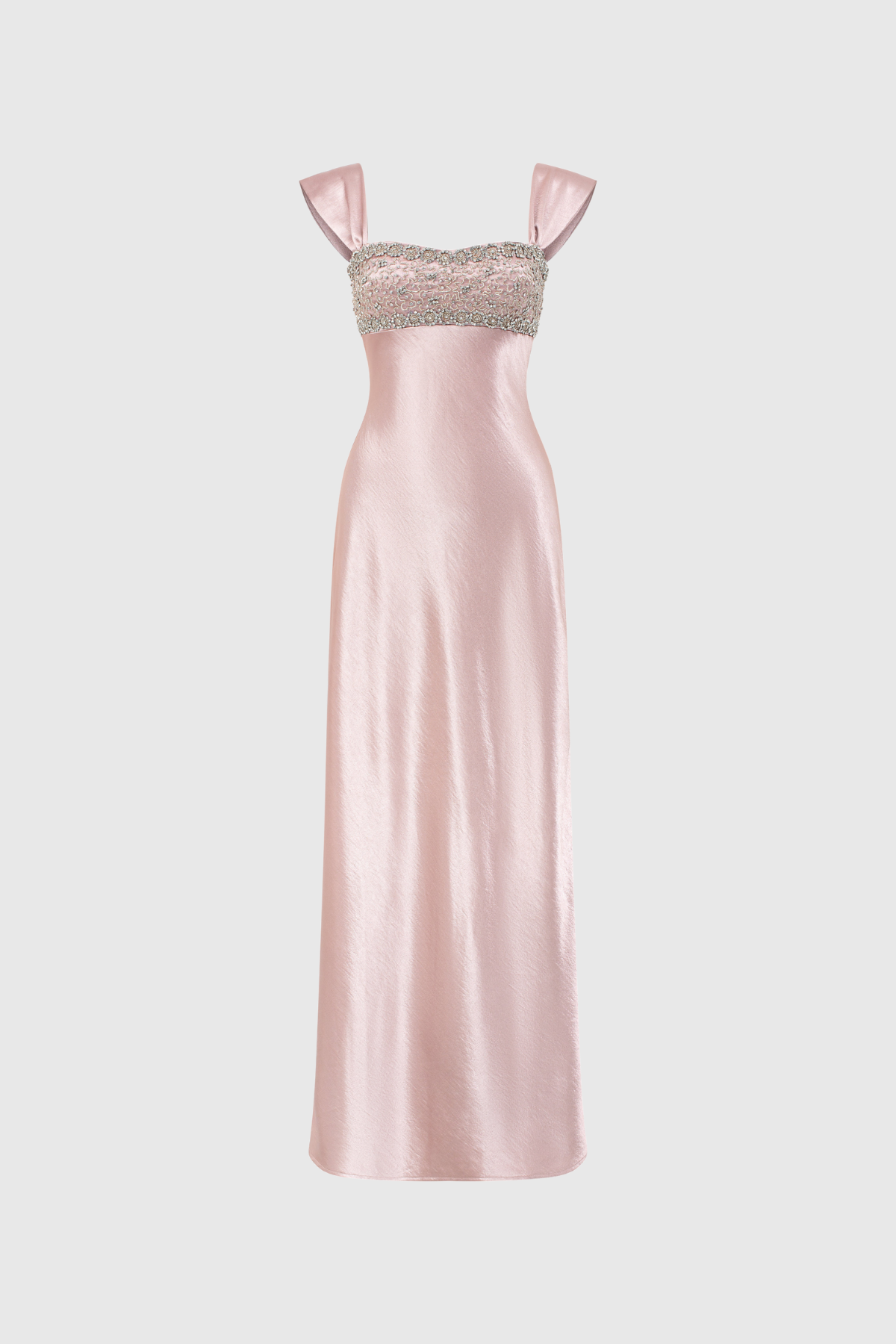 Faunus Sleeveless Rhinestone Satin Maxi Dress