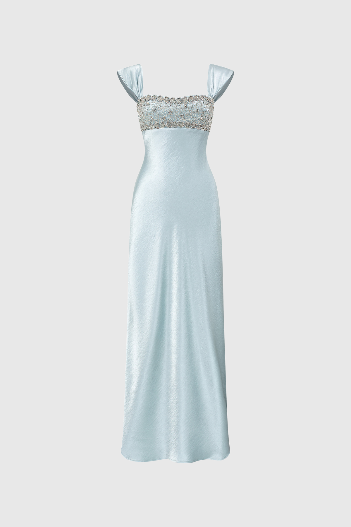 Faunus Sleeveless Rhinestone Satin Maxi Dress