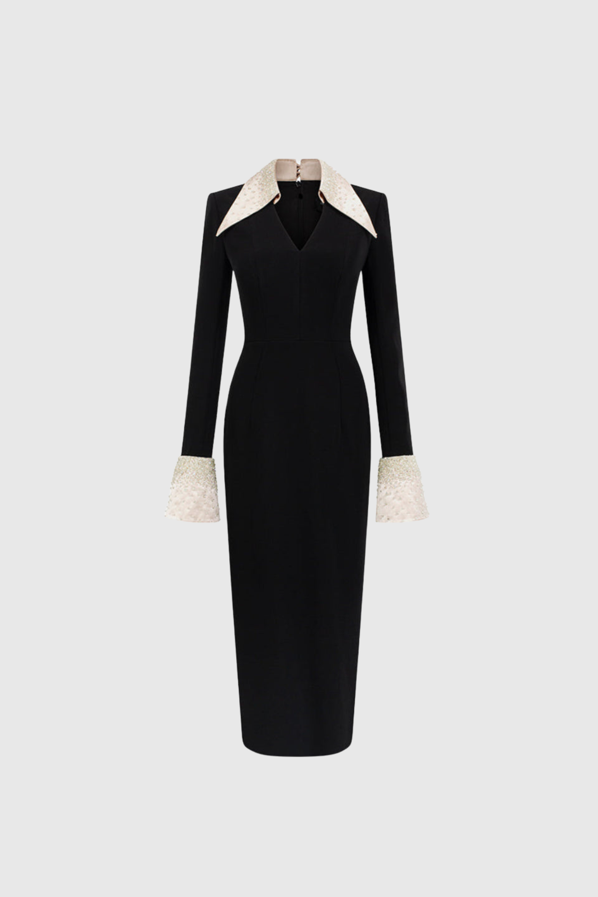 Dzenita Lapel Rhinestone Midi Dress