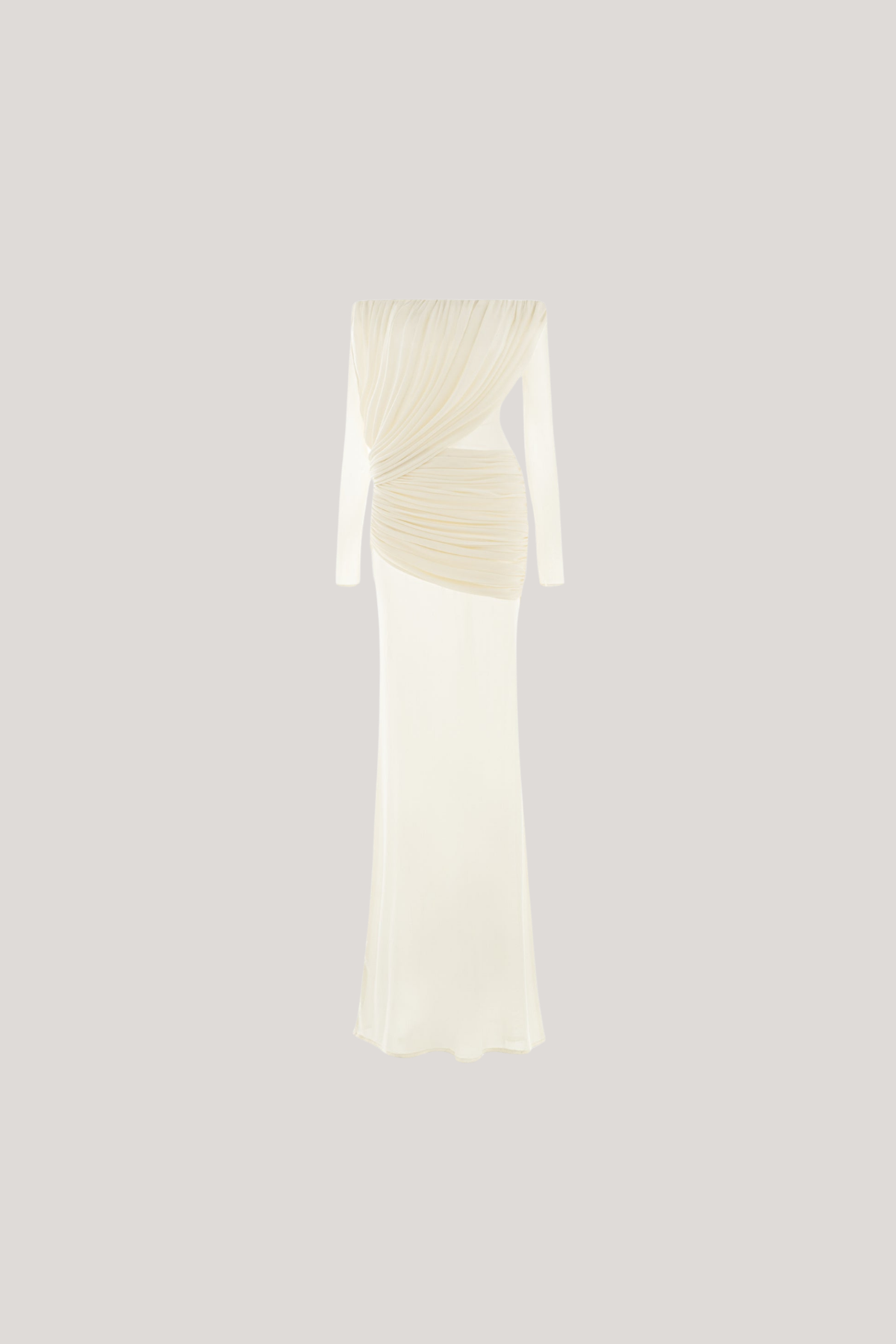 Fikri Off Shoulder Ruch Mesh Maxi Dress In White