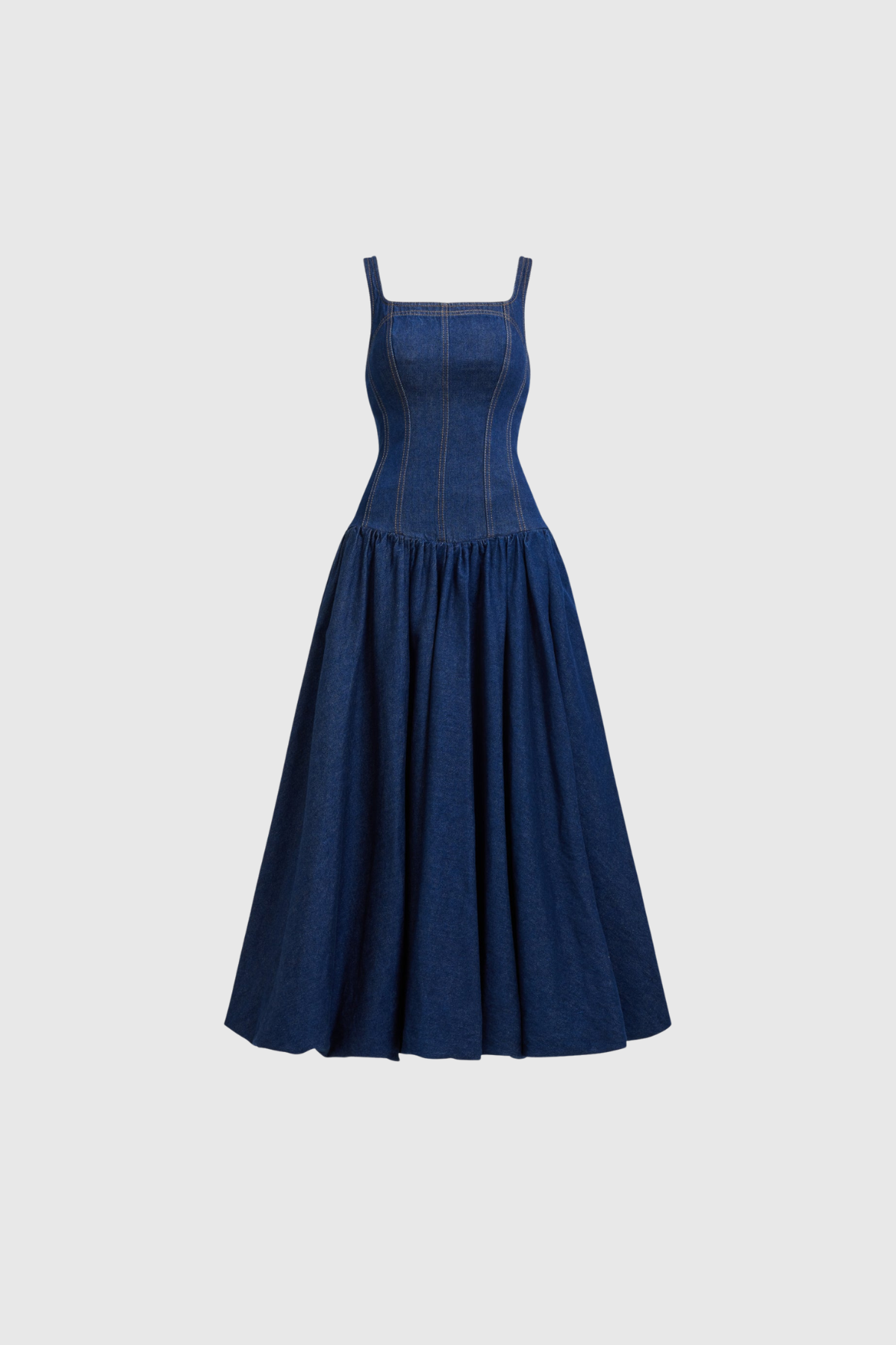 Yota Sleeveless Denim Bubble Midi Dress