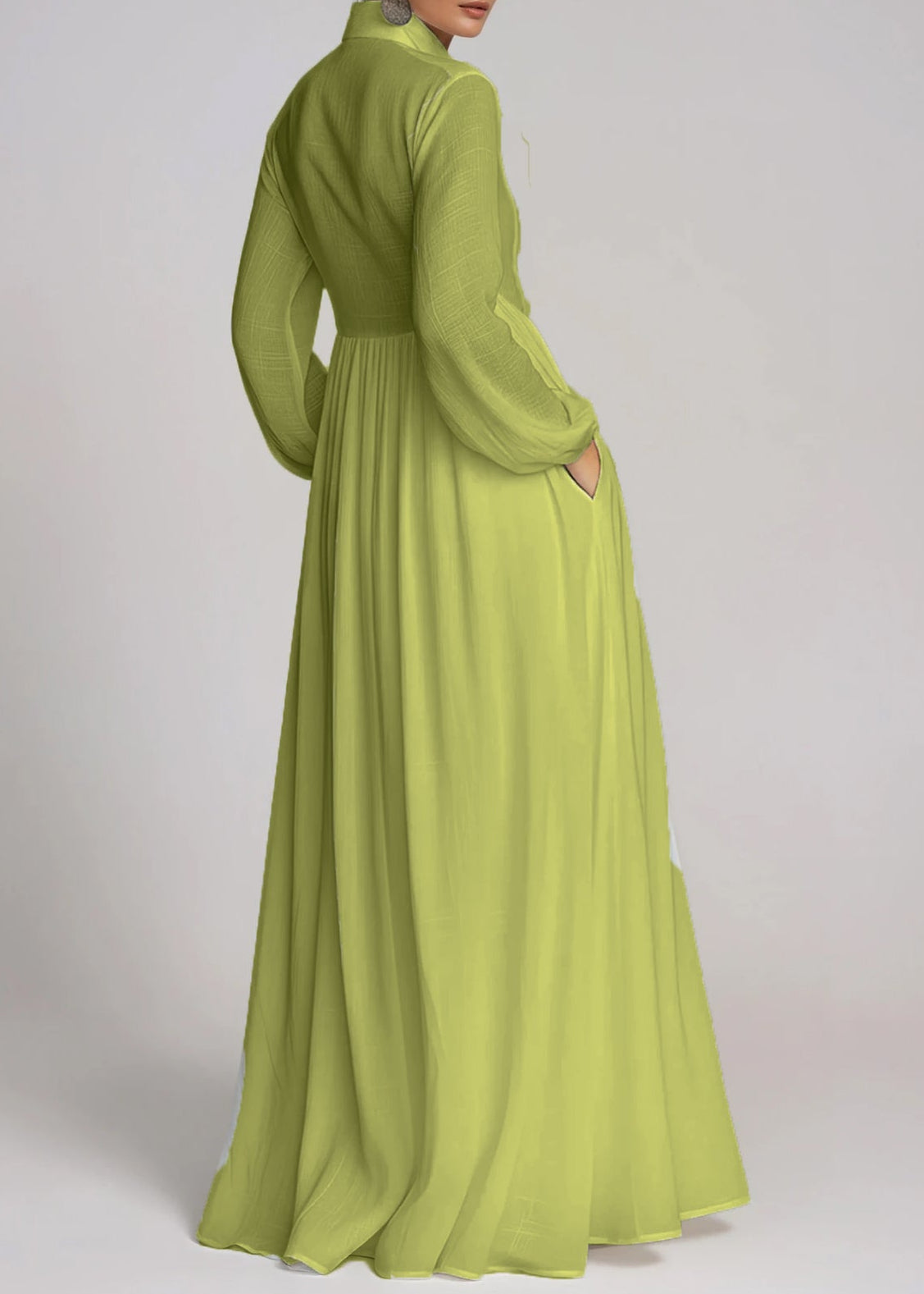 Flaithri Plunge Ruch Maxi Dress In Chartreuse