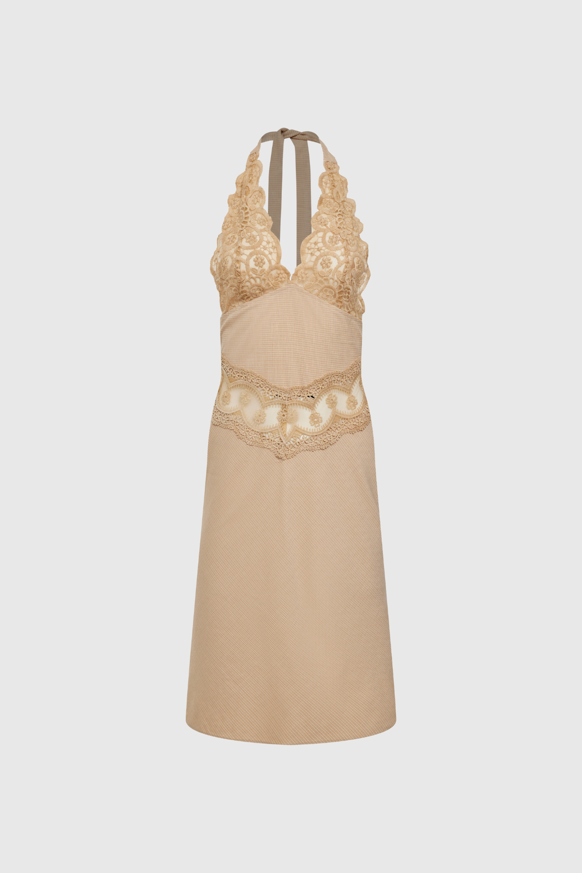 Flaviano Halter Neck Lace Midi Dress In Apricot