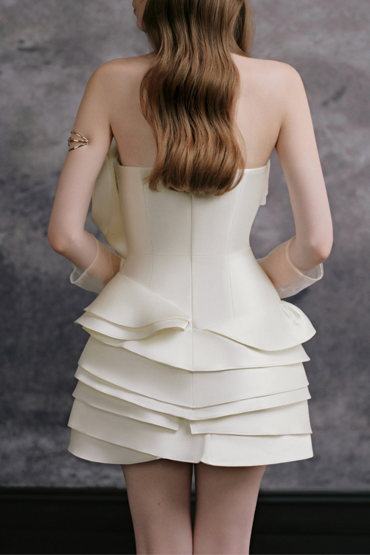 Ford Strapless Ruffle Flower Mini Dress