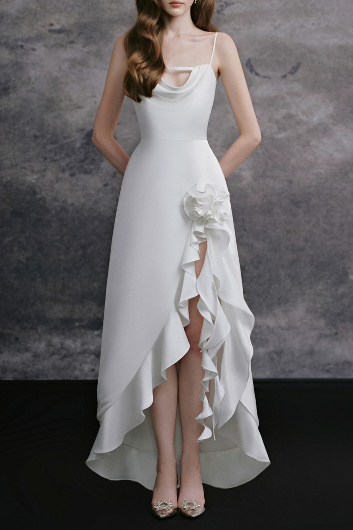 Fortunata Flower Ruffle Split Maxi Dress
